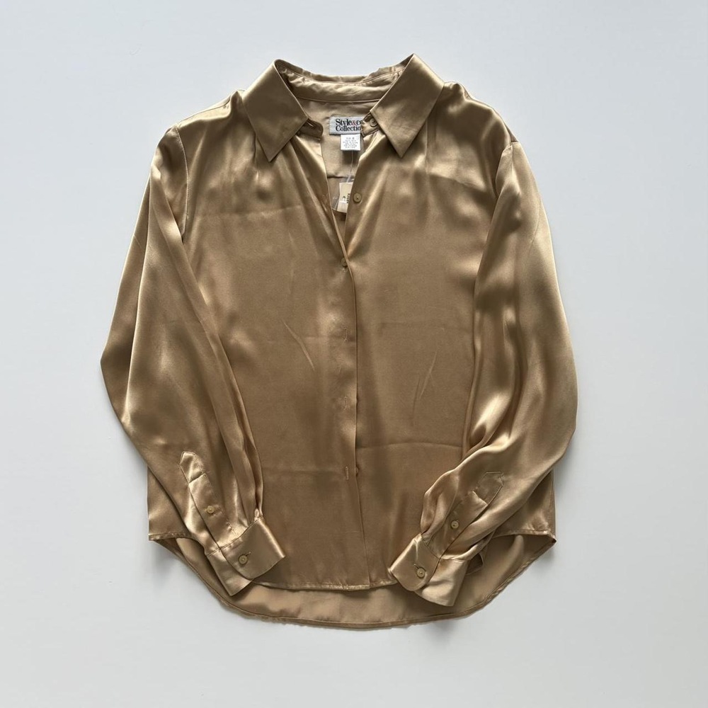 Style & Co Silk Button Down Top in Gold